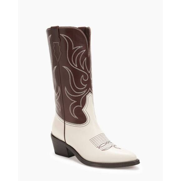 Partlow Rowan Bicolor Leather Western Boot  in Bruciato Crema 37.5 - Picture 1 of 7